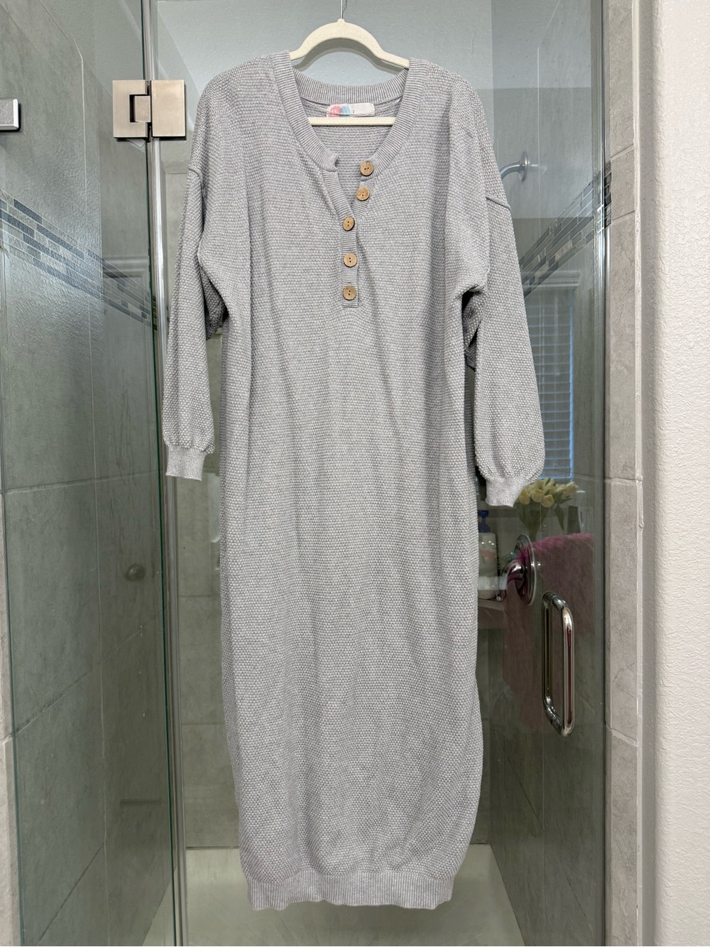 Free People Grey Knit Button-Front Women’s Sweater Dress